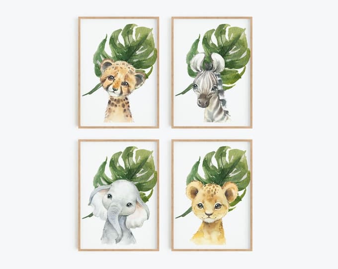 Safari Animal Wall Art Set | Jungle Animal Gallery Wall | Kids Room ...