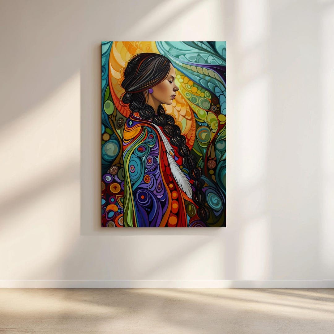 Indigenous Inspired Woman Portrait Canvas – Vibrant Pacific Northwest ...