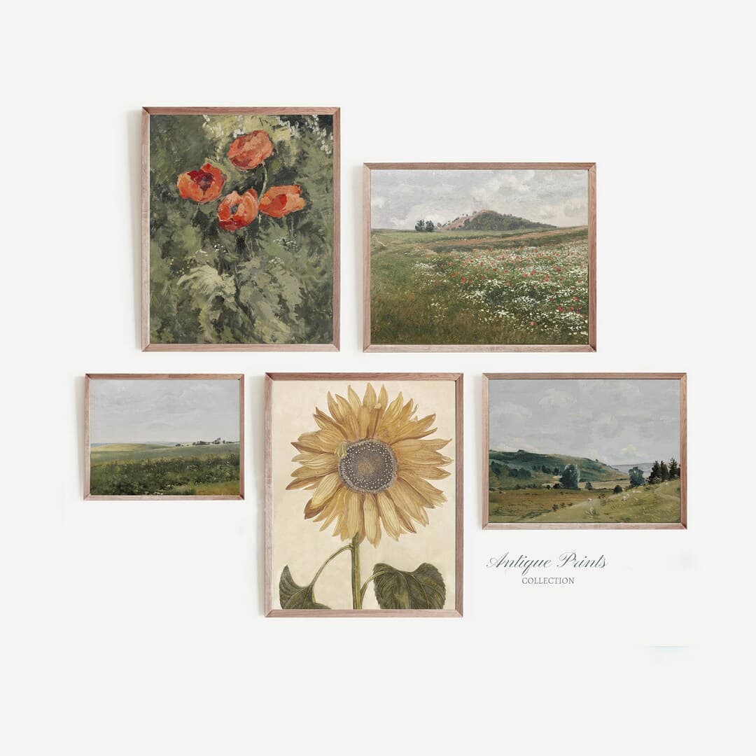 Summer Landscape Gallery Wall Set, Vintage Farmhouse Set of 5 Prints ...