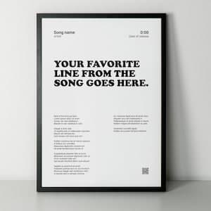Custom Song Lyric Print Framed, Scan and Play Music Wall Art, Favorite ...
