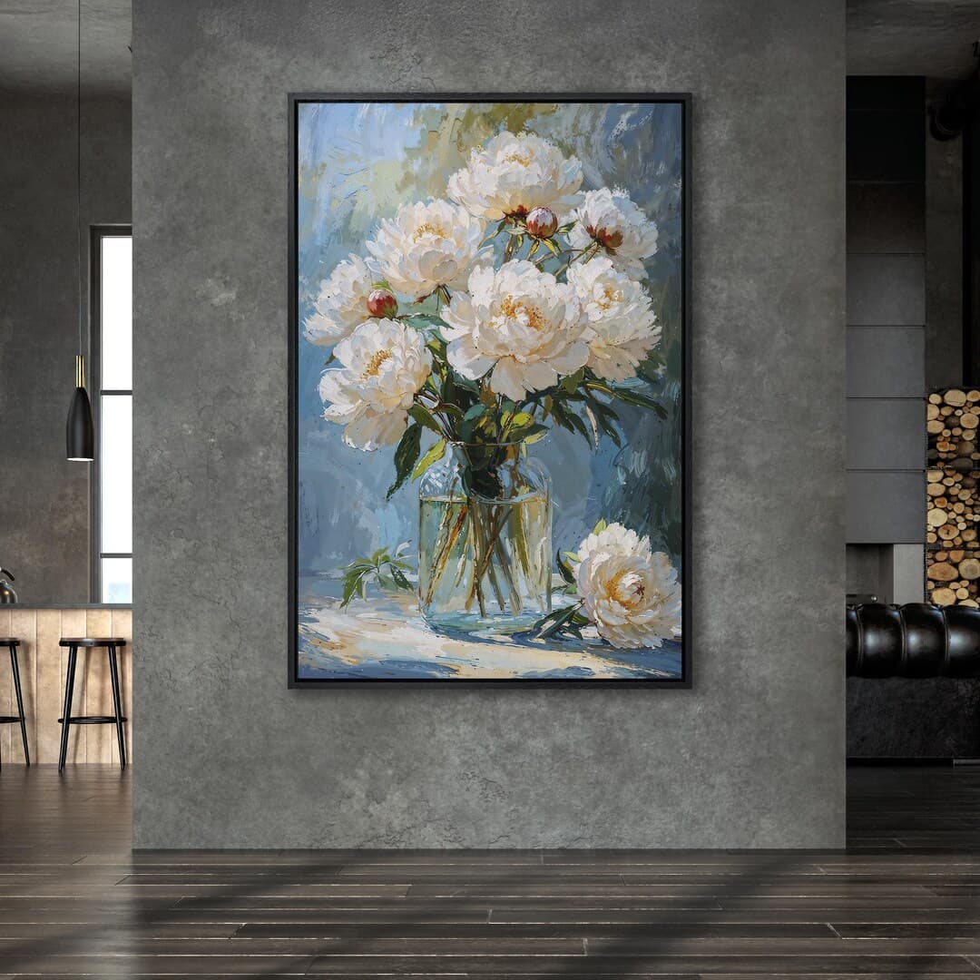 Peony Flower Bouquet Framed Canvas Print - Floral Art, Large Wall Art ...