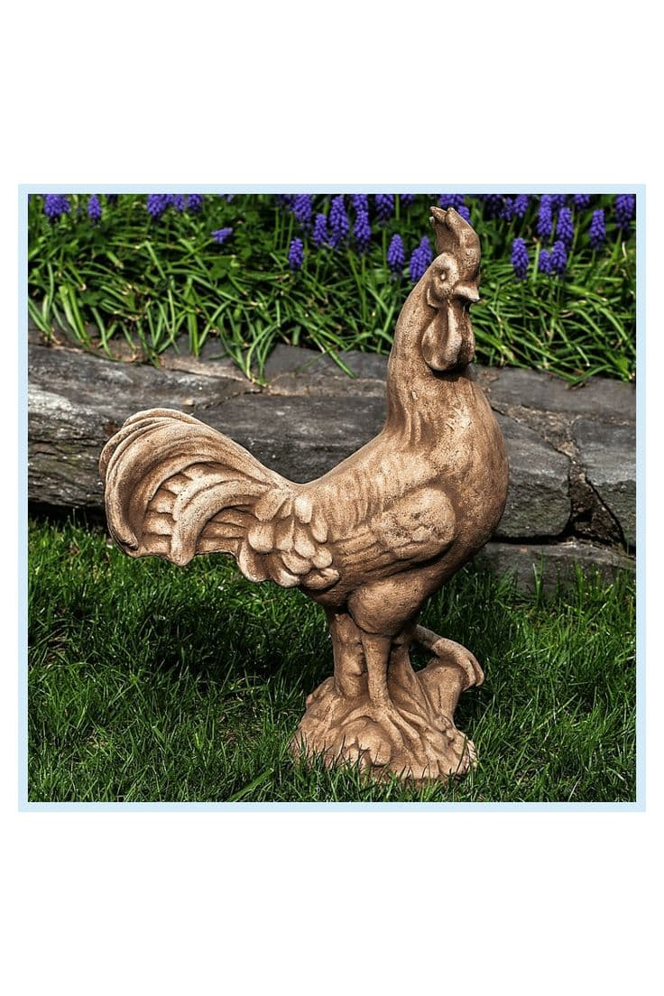 Campania Antique Rooster Garden Statue In Brownstone | Stone garden ...