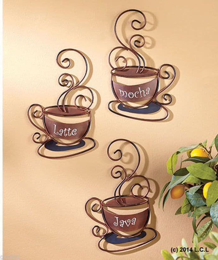 Set 3 Coffee Cup Decorative Metal Wall Art Kitchen Decor in Hand ...