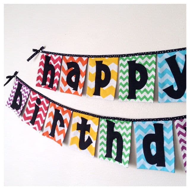 Rainbow Chevron Fabric Happy Birthday Banner with Black Felt | Etsy ...