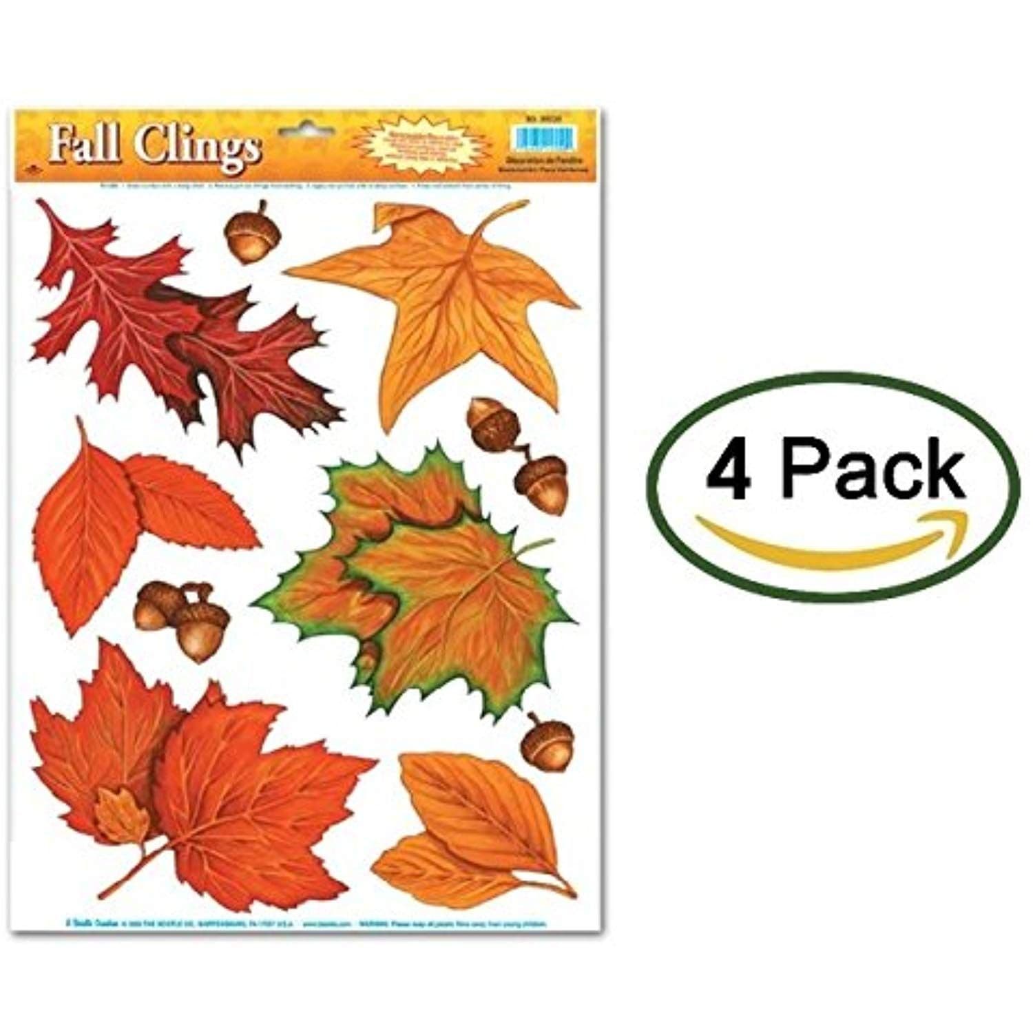 Fall Leaf Window Clings (4 Sheets with 10 Stickers Each - Total of 40 ...