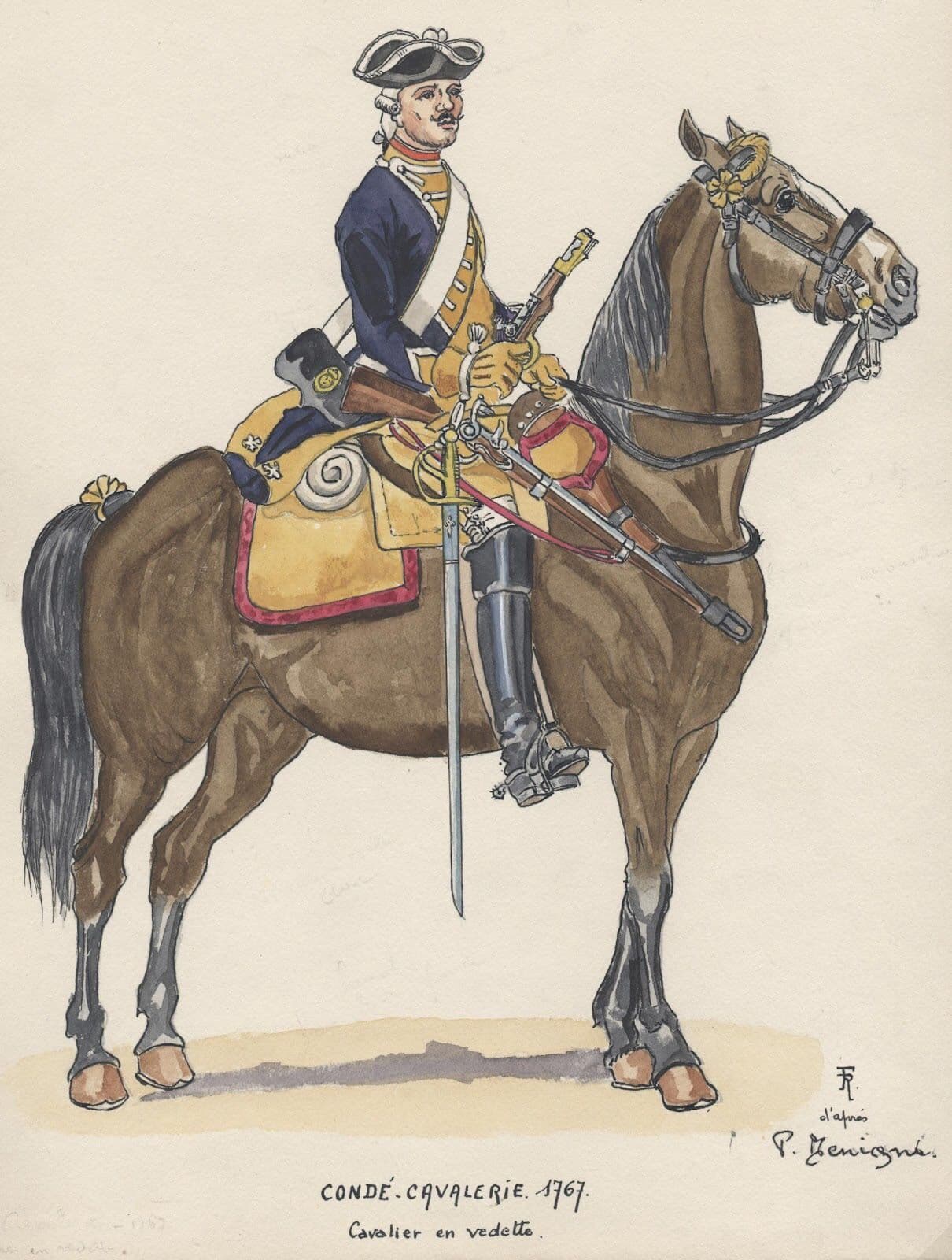 1767. Condé Cavalerie. Cavalier en vedette. | Uniforme