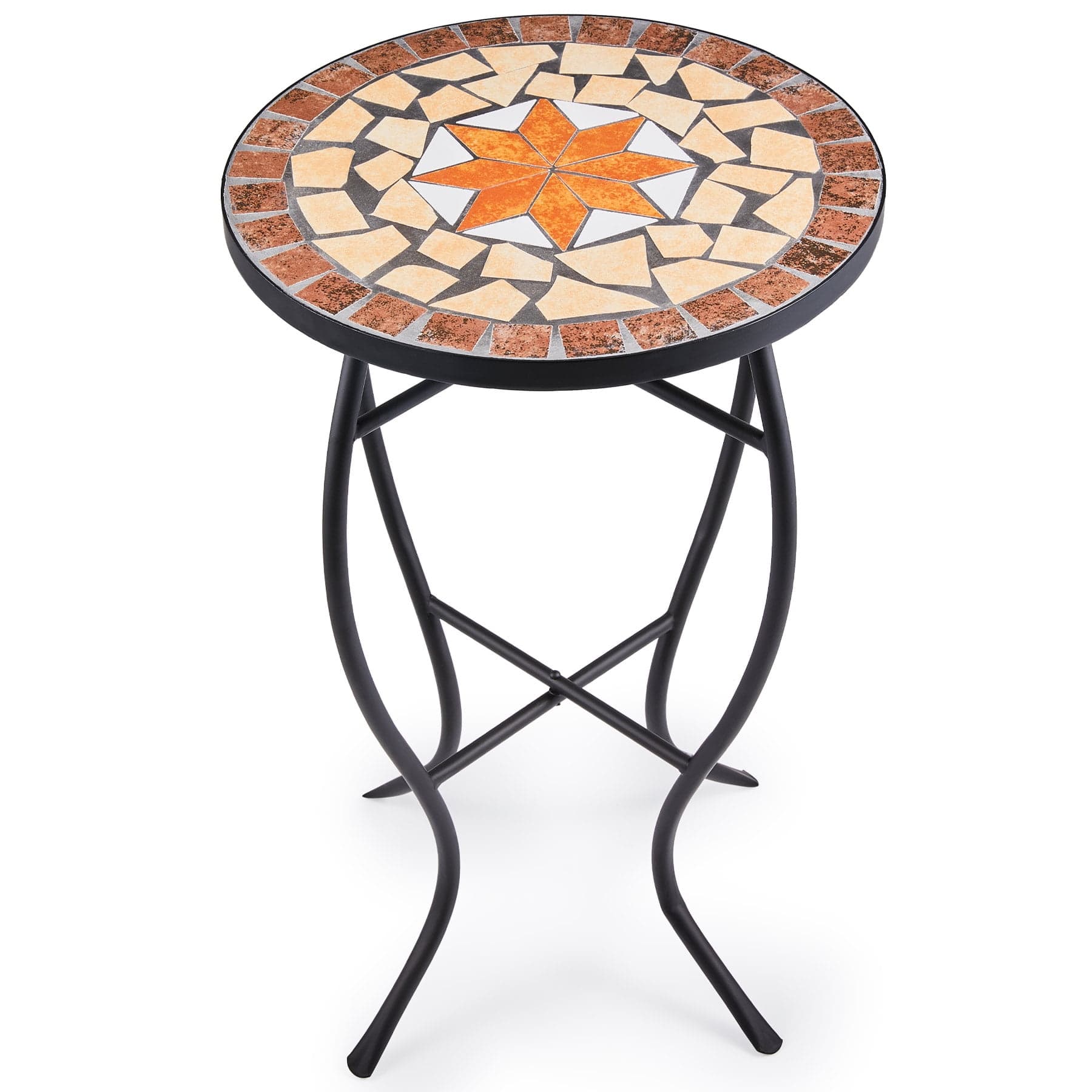 Wayshire Ceramic Tile Outdoor Side Table, 14" Mosaic Accent Plant Stand ...