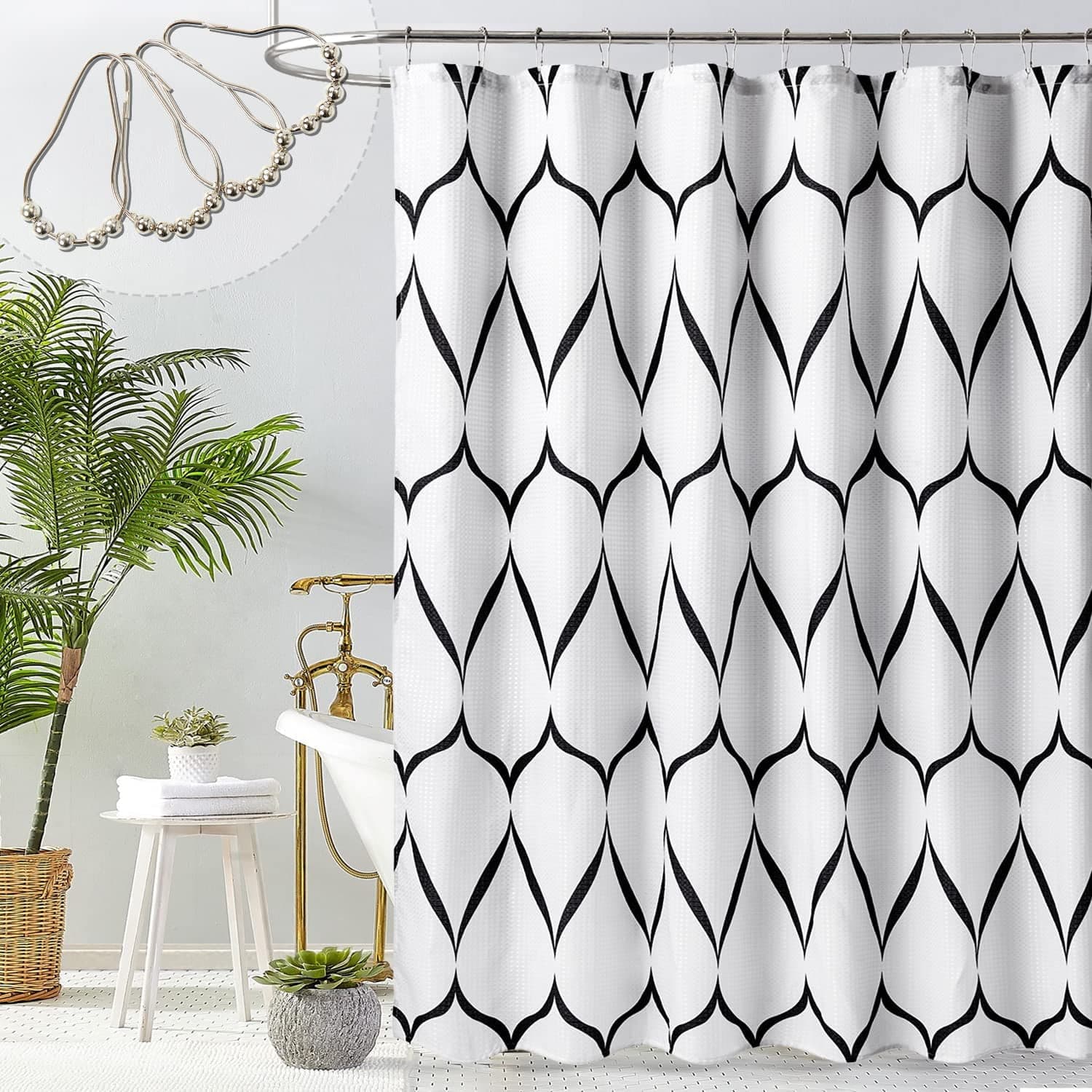 Extra Long Shower Curtain 72x84 Inch - Waffle Weave Weighted Waterproof ...