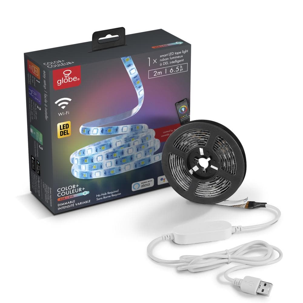 Globe Electric Wi-Fi Smart 6.6 ft. LED Strip Light Multi-Color Changing ...