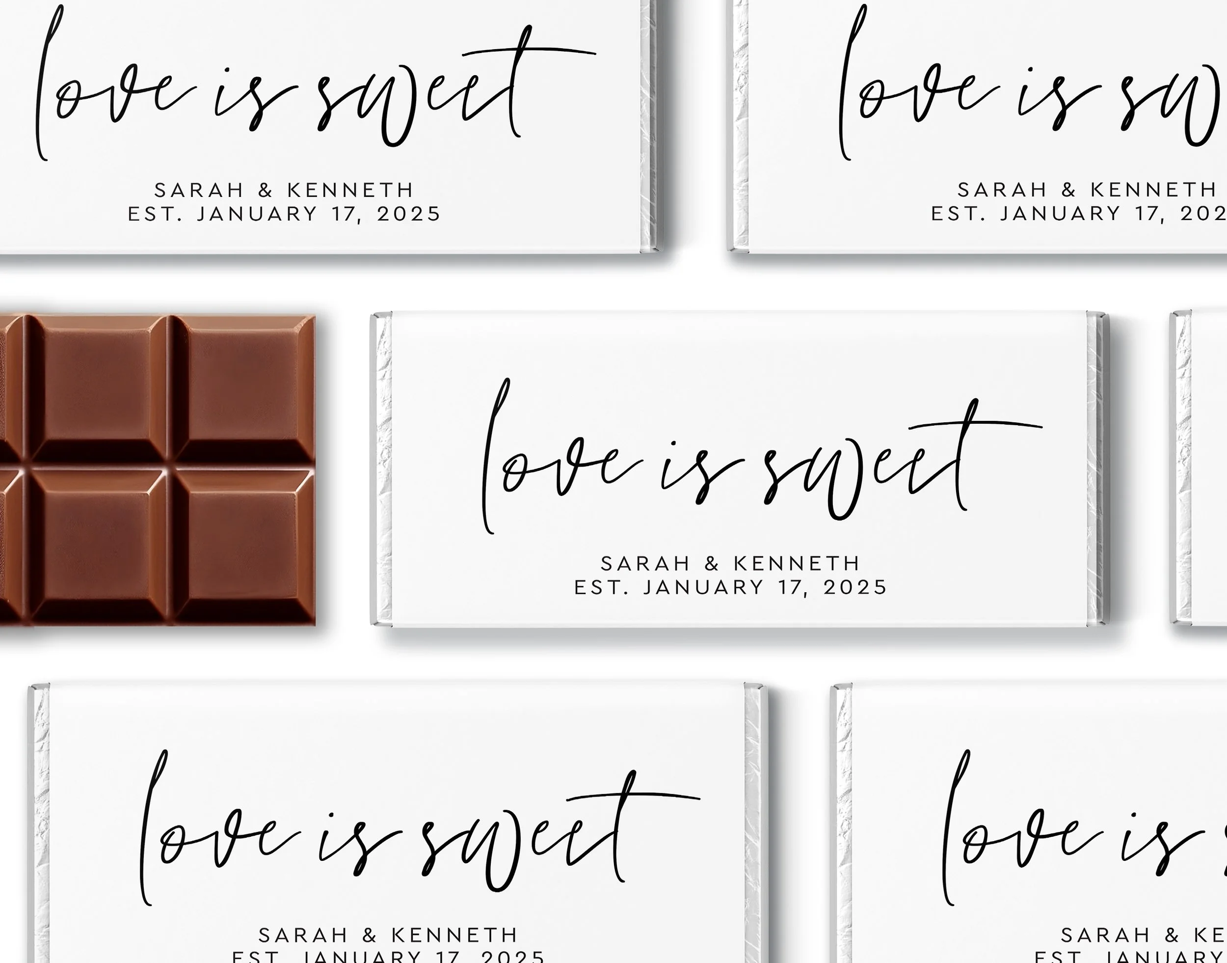 Chocolate Bar & Custom Label Wedding Favors — White Confetti Box