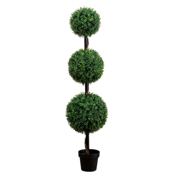 Nearly Natural 5 ft. Artificial Triple Ball Boxwood Topiary Tree ...