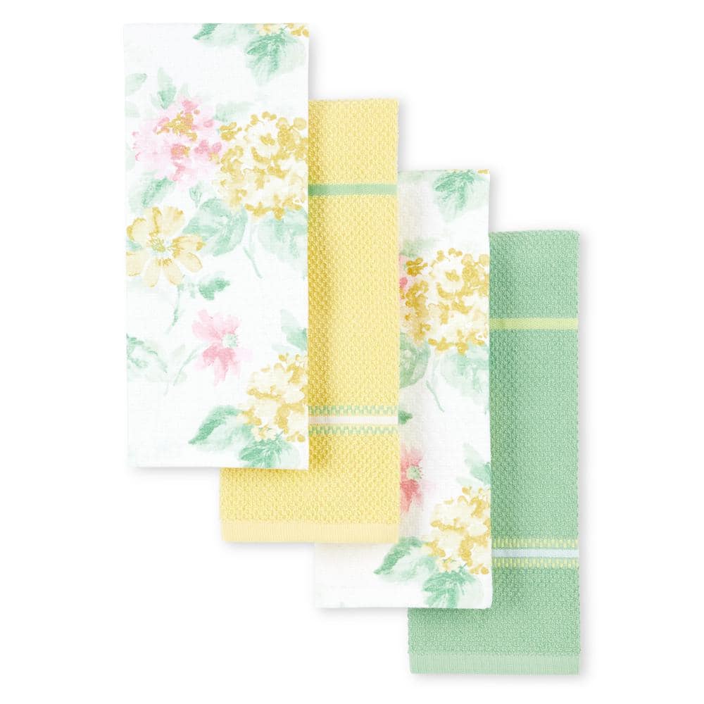 MARTHA STEWART Amber Floral Pink/Yellow Cotton Kitchen Towel Set (2 ...
