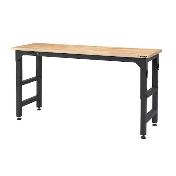 Husky 72 in. W x 23 in. D Adjustable Height Solid Wood Top Workbench in ...