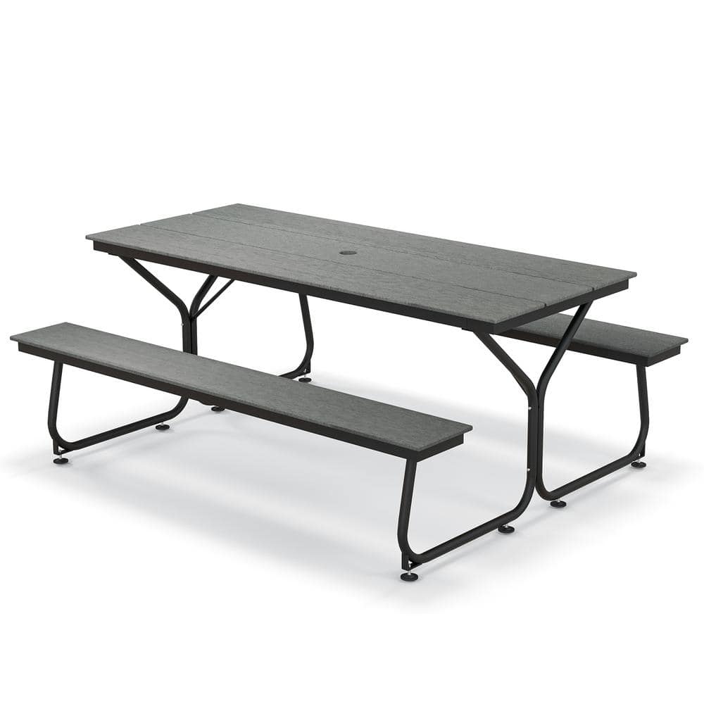 ANGELES HOME 6 ft. Outdoor Metal Rectangular Picnic Table Bench Set for ...
