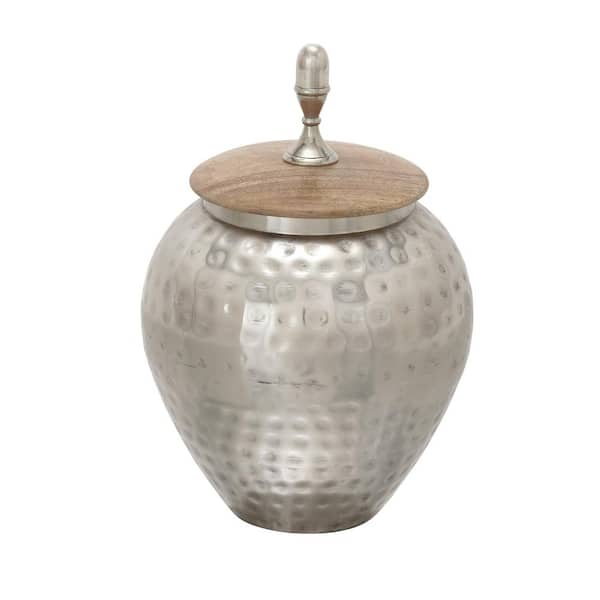 Litton Lane 12 in. Silver Metal Decorative Jars 37530 - The Home Depot