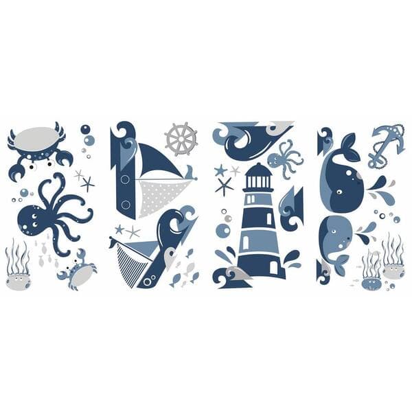 RoomMates 5 in. x 11.5 in. Nautical Sea Friends 22-Piece Peel and Stick ...