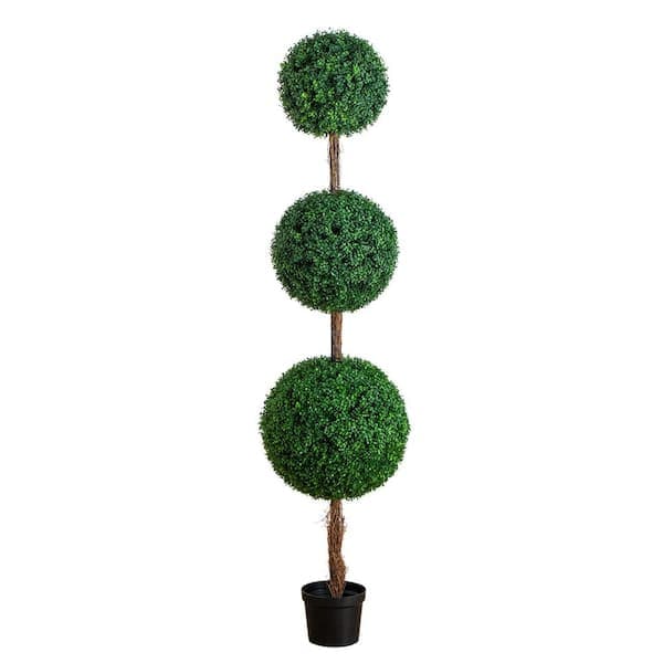Nearly Natural 7ft. UV Resistant Artificial Triple Ball Boxwood Topiary ...