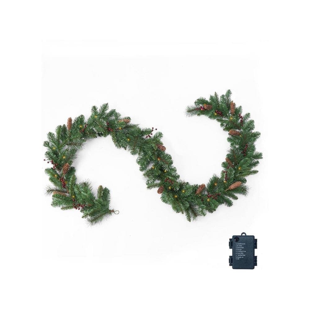 9 ft. Green Artificial Pine Garland Christmas Decorations Free LED ...