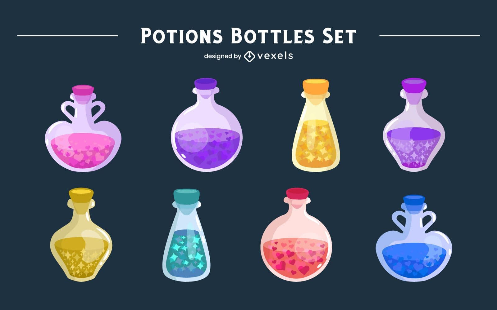 Witch Magic Potions Bottles Colorful Set Vector Download