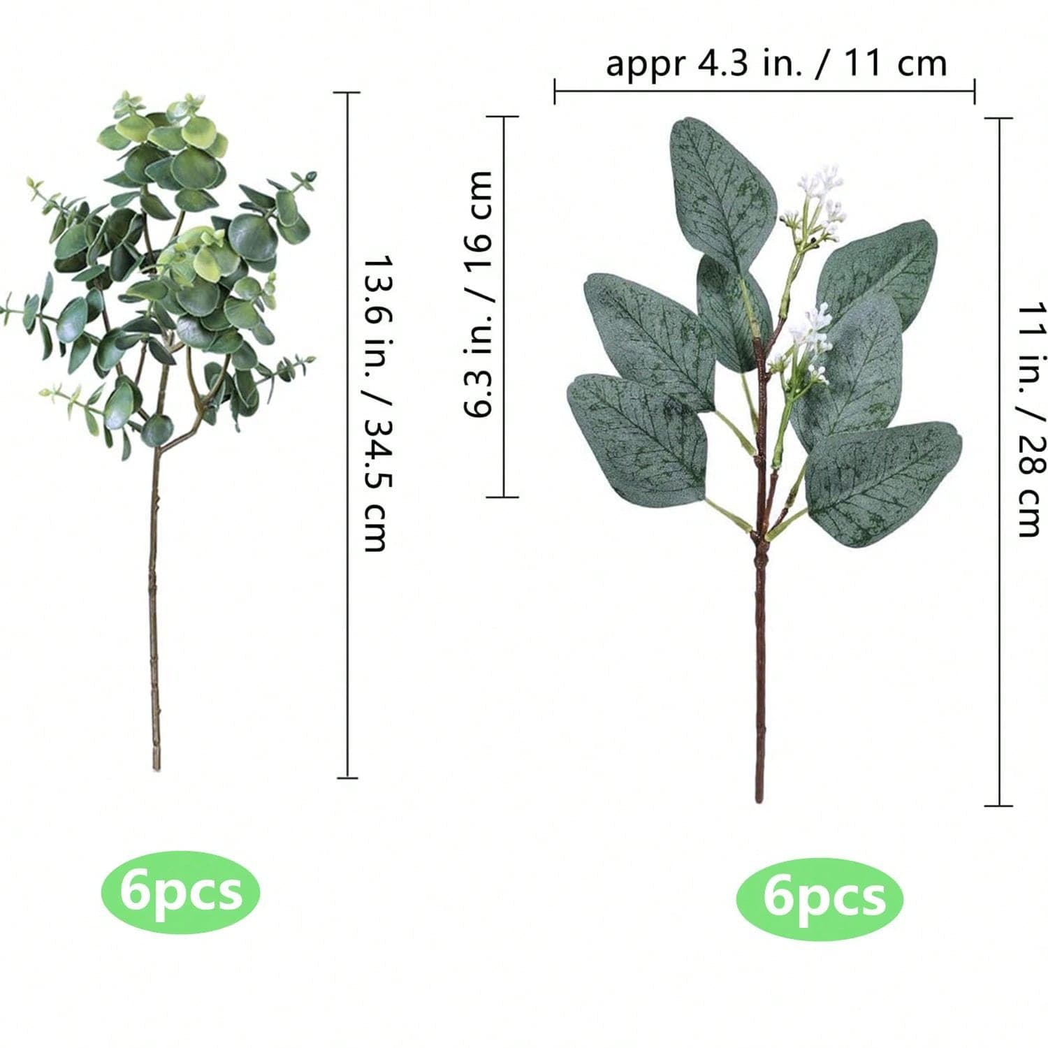 12 Pcs 2 Kinds Mixed Eucalyptus Leaves Stems Bulk Artificial Silver ...