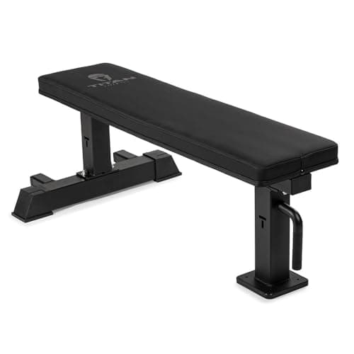 Titan Fitness Flat Weight Bench, Rated 1,000 LB, Wheels Handle, International Competition Standards