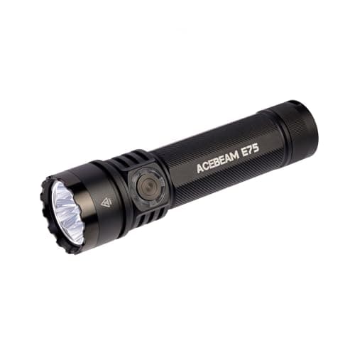 ACEBEAM E75 Quad-Core High-Performance Rechargeable Flashlight 6500K -4500 Lumens Black w/Battery and Eco Sensa Type C Charging Cable