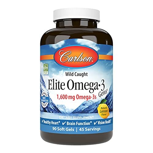 Carlson - Elite Omega-3 Gems, 3200 mg Omega-3 Fatty Acids Including EPA and DHA, Norwegian, Wild-Caught Fish Oil Supplement, Sustainably Sourced Omega 3 Fish Oil Capsules, Lemon, 90+30 Softgels