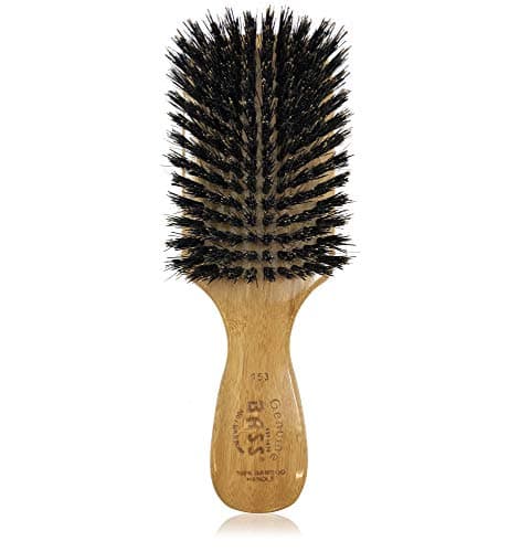 GranNaturals Boar Bristle Slick Back Hair Brush - Soft/Medium Smoothing Hairbrush to Style, Polish, & Lay Hair Down Flat to Create a Sleek Frizz Free Hairstyle for Women and Men - Wooden Handle
