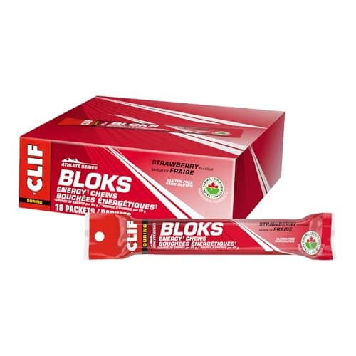 CLIF BLOKS Energy Chews, Strawberry Flavour, Gluten Free, Organic, No Artificial Flavours, 60 g (Pack of 18)