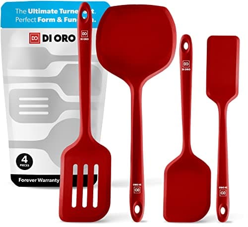 DI ORO 3-Piece Silicone Spatula Set - 600°F Heat Resistant Non Stick Rubber Kitchen Spatulas for Cooking and Baking - Award-Winning Professional Grade Spatula Set - Best Silicone Utensil Set (Black)
