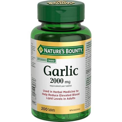 Nature's Bounty Garlic Pills and Herbal Health Supplement, Helps Maintain Cardiovascular Health, 2000mg, 200 Odourless Tablets