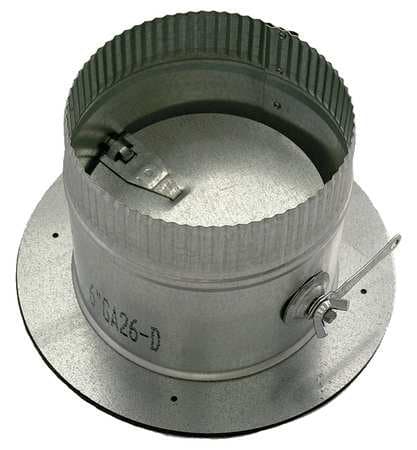 Collar W/Damper, 12" Duct Dia, Galvanized Steel, 26 GA, 14" W x 5" H