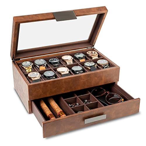 Glenor Co Watch Box for Men - 24 Slot Luxury Display Case Organizer ...