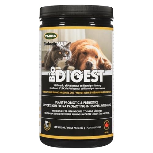 Flora BiologicVET BioDIGEST Plant Probiotic, All-Natural Advanced Dog & Cat Probiotic with Prebiotics, Relieves Diarrhea and Constipation, Supports Digestion, Allergy, Immune Health, 380g Powder