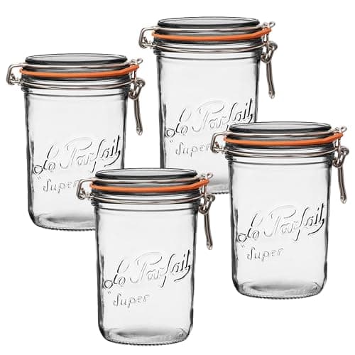 Le Parfait Super Terrine Straight French Glass 4 Piece Storage Jar Set ...