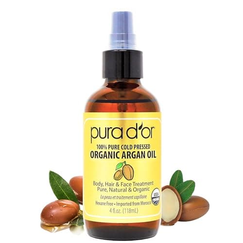 PURA D'OR ORGANIC Moroccan Argan Oil, 4 oz (118 ml) - USDA Certified 100% Pure & Cold Pressed Virgin Premium Grade Natural Moisturizer for Skin, Hair, Face, Body & Scalp - Men & Women