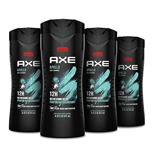 AXE Apollo Body Wash for All Day Freshness, Sage & Cedarwood, with 100% Plant-Based Moisturizers, 473mL (Pack of 4)