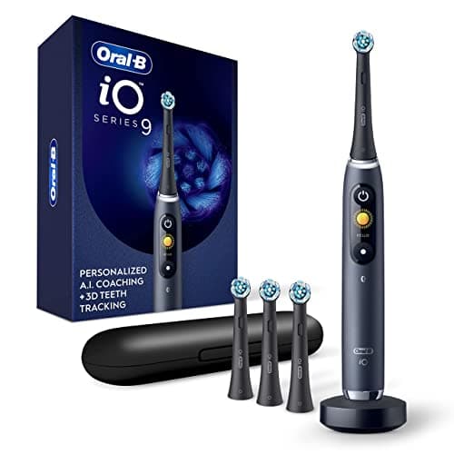 Oral-B iO Series 9 Electric Toothbrush | Black Onyx | iO9 Rechargeable Power Toothbrush with 4 Brush Heads, Pressure Sensor, and Charging Travel Case