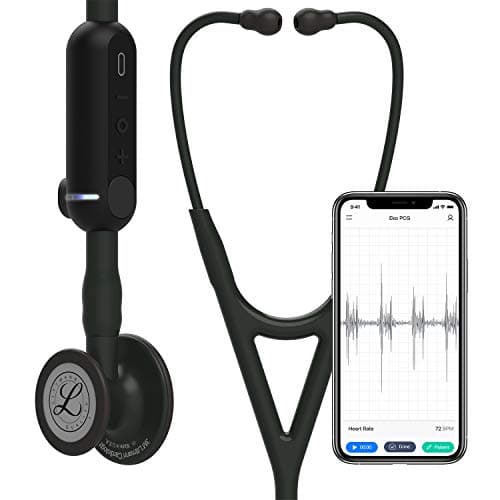 3M Littmann CORE Digital Stethoscope, Our Most Advanced Stethoscope Yet, Up to 40x Amplification*, Active Noise Cancellation, in-App Sound Wave Visualization, Black-Finish Chestpiece, 8480