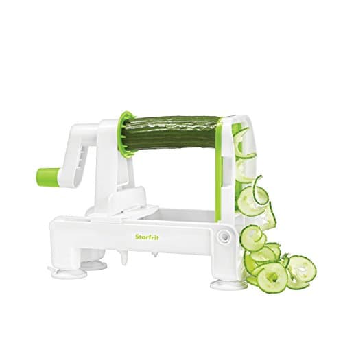 Starfrit Pro Foldable Spiralizer - Create Healthy Veggie Noodles and Spiral Slices - 3 Blades - Collapses for Easy Storage