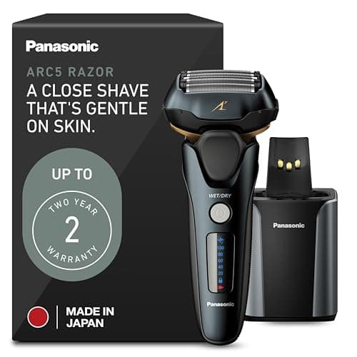 Panasonic Arc5 wet/Dry Electric Shaver & Trimmer for Men, 16-D Flexible Pivoting Head & Auto Cleaning & Charging System, ES-LV97-K, Black