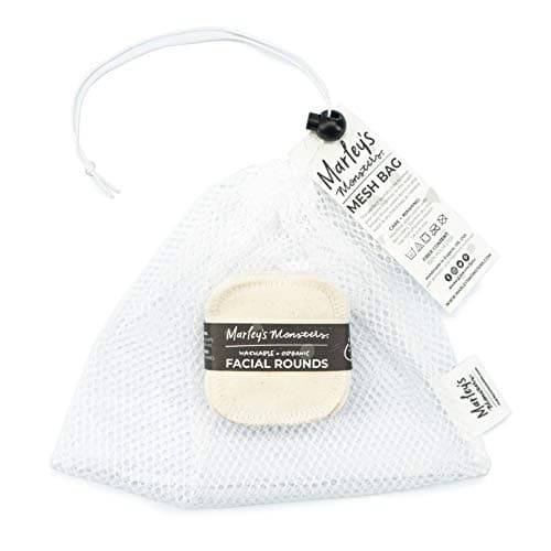 Marley's Monsters Facial Rounds 20 Count Pack + Laundry Bag - Soft and Reusable Organic Cotton Rounds (Organic Natural)
