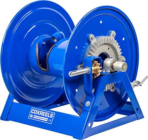Coxreels 1125-4-200 Hand Crank Steel Hose Reel, 1125 Series - ½” x 200’, 3,000 PSI - Heavy Duty All Welded Steel A Frame - Adjustable Tension Break – Made in The USA, Blue