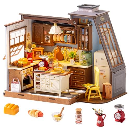 ROBOTIME Miniature House Kit DIY Plastic House Building Block Toy Set with LED Tiny Store Making Kit Model Craft Hobby Birthday (Cozy Living Lounge)