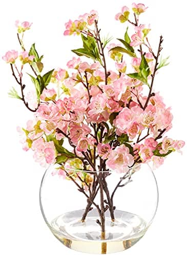 Nearly Natural 24in Cherry Blossom Arrangement in Glass Vase
