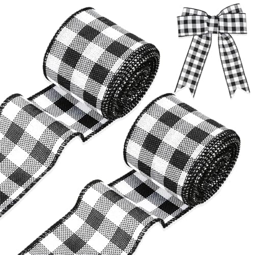Black White Plaid Buffalo Check Wired Woven Ribbon, Bow Ribbon, Gift ...