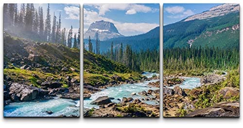 Millwood Pines Rocky Mountain River At Sunset On Canvas 4 Pieces Print ...
