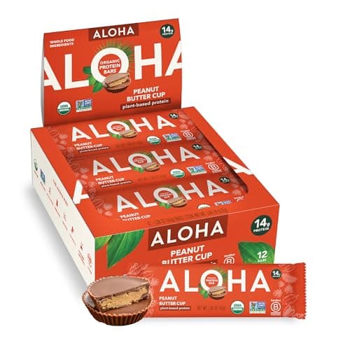 ALOHA Organic Plant Based Protein Bar, Chocolate Fudge Brownie, Vegan, 1.9 oz, 12 Bars