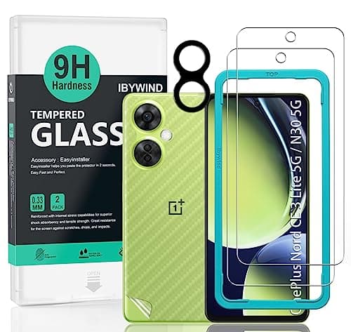 IBYWIND Screen Protector For OnePlus Nord CE 3 Lite 5G(6.72 Inches),2 Pack 9H Tempered Glass+1 Pack Metal Camera Len Protector+1 Back Film,HD Clear,Bubble Free,Easy Install,Fingerprint Compatible