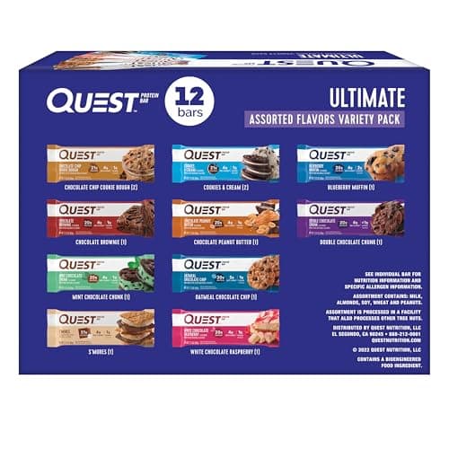 Quest Nutrition Chocolate Chip Cookie Dough Flavour Protein Bar, High Protein, High Fibre, Low Sugar, Keto Friendly, 21g Protein, 1g Sugar, 12ct